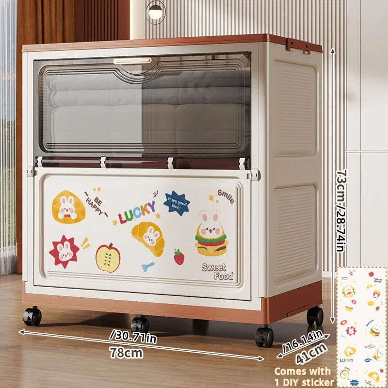 Cartoon Large Capacity Storage Box Foldable with Wheels Mobile Toy Organizer for Home Use Clothes Toys Bedding Oasis Select Rabbit Brown