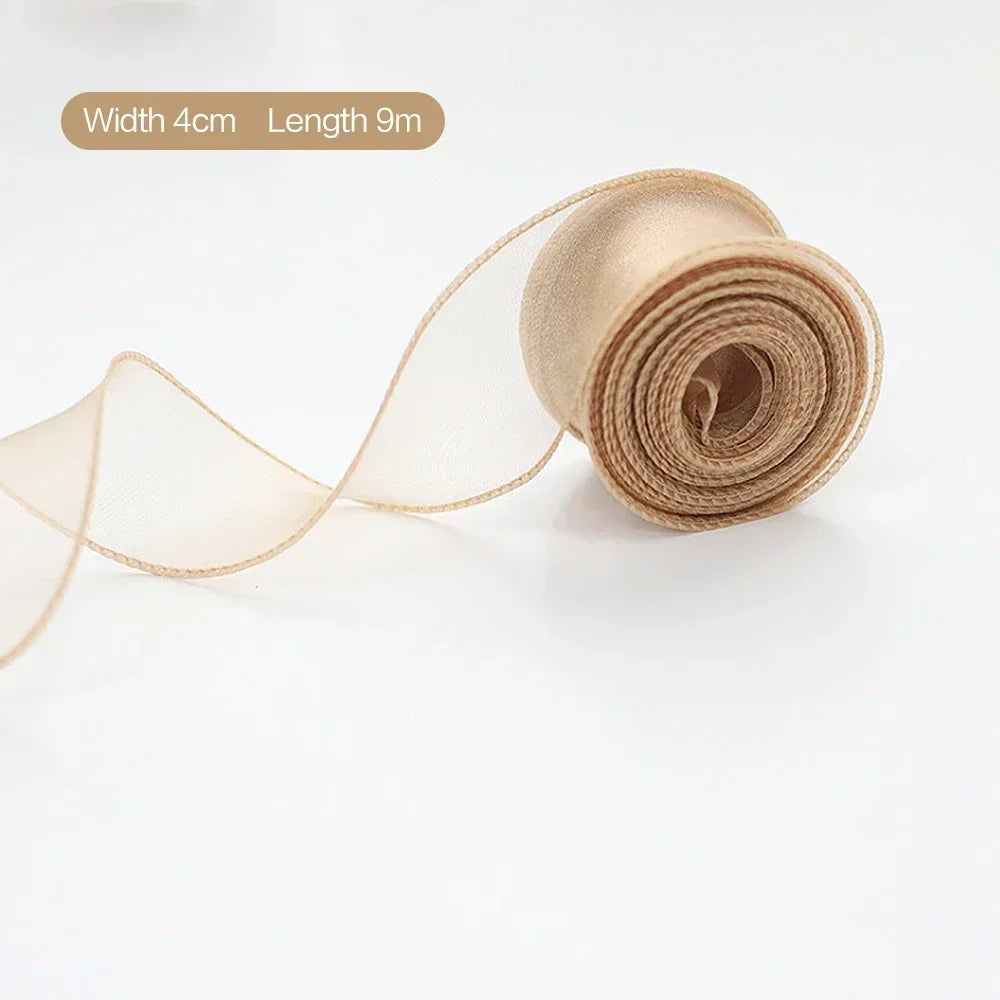 10 Yards Roll Sheer Chiffon Organza Satin Ribbon Gift Wrapping Decoration Wedding Bouquet Wreath Sewing Craft Supply Oasis Select Gold 4CM 1PCS