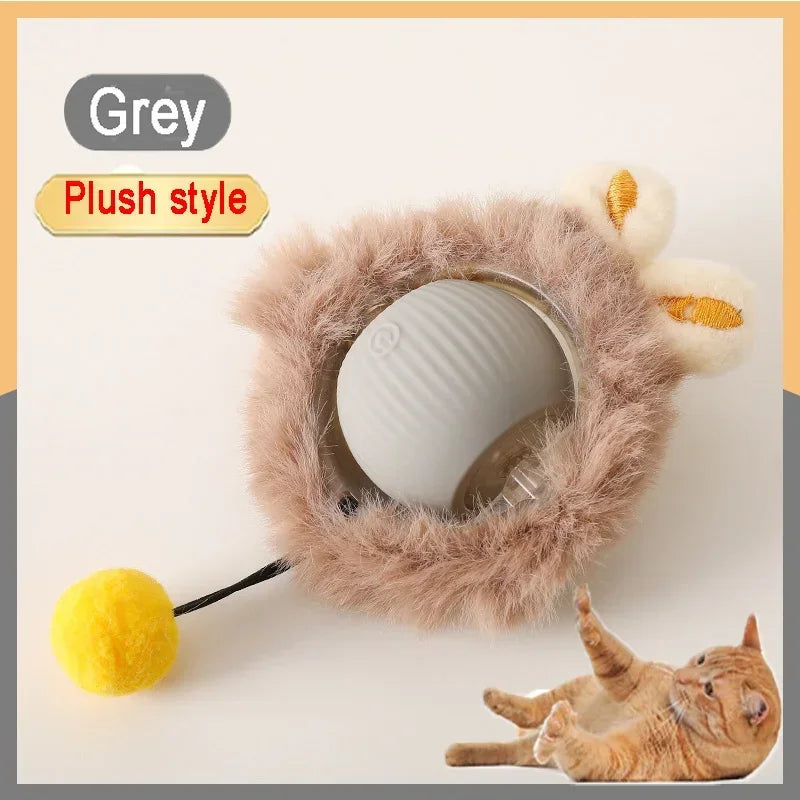 Interactive Toys for Cats Rechargeable Cat Exercise Wheel Interactive Cat Motion Toy Cat Pet Interaction Automatic Rolling Ball Oasis Select Grey Plush Ball New Version
