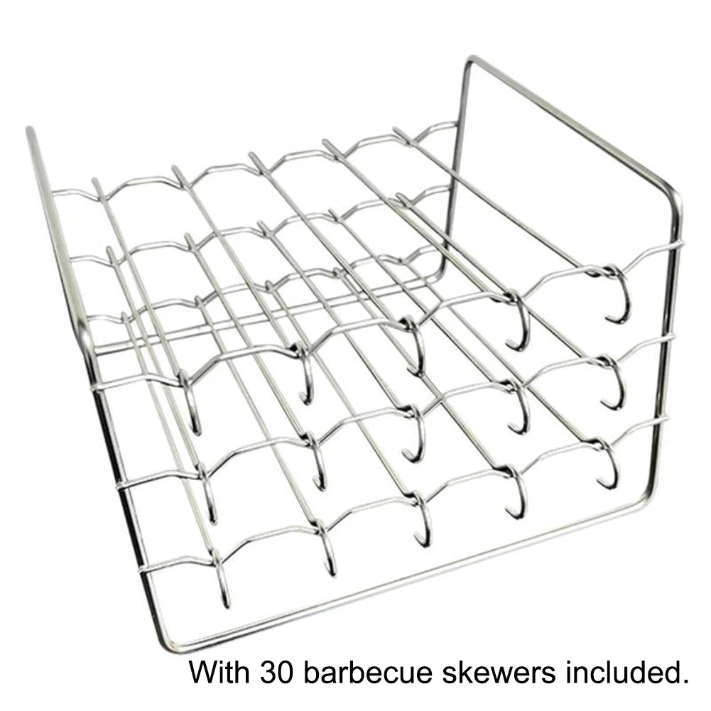 Stainless Steel Vertical Skewer Stand For Air Fryer BBQ Grill Rack Multi Pin Holder Kitchen Cooking Accessories Silver Oasis Select