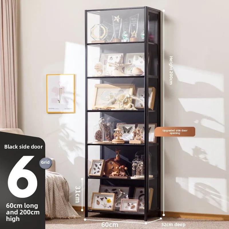 Figure Cabinet Transparent Lego Display Cabinet Household Blind Box Ornament Specimen Storage Secondary Yuan Pain Cabinet Oasis Select Black six door 60