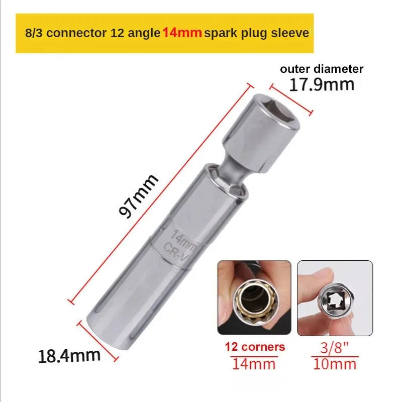 14mm 16mm Spark Plug Removal Tool Wrench Magnetic Sleeve 3/8-Inch 12-Point Swivel Candle Key 16mm Magnet Pull Out Spark Plugs Oasis Select 14mm
