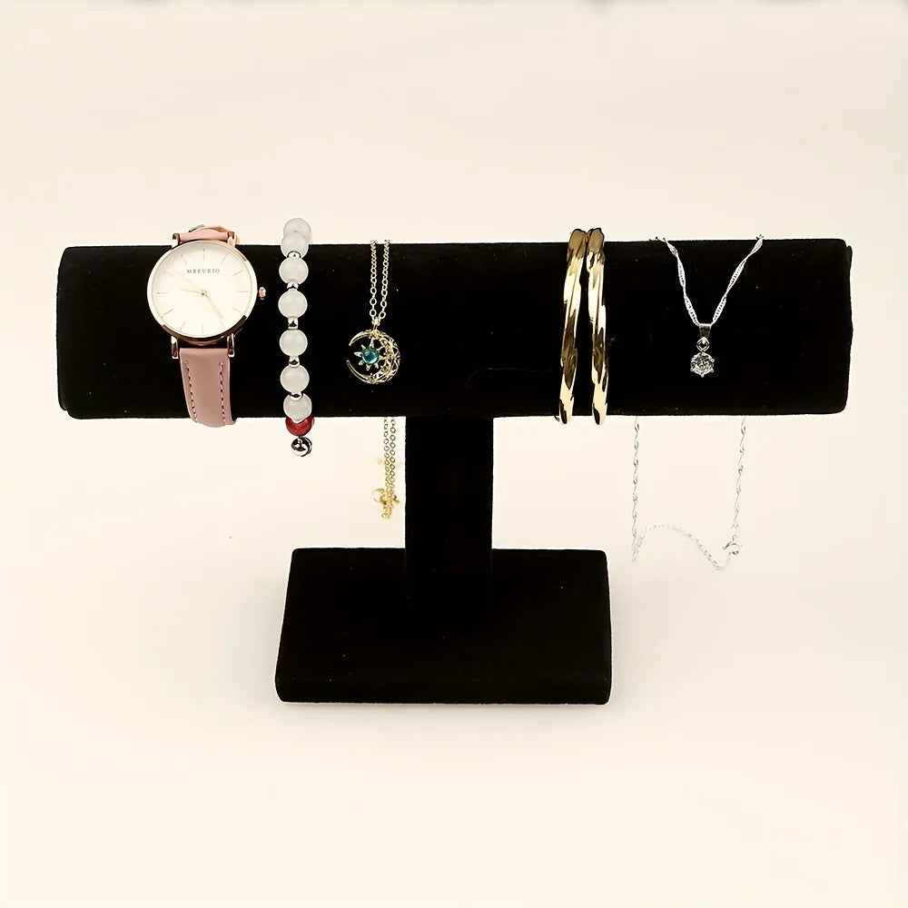 Black Velvet Coil T-Shelf Bracelet Necklace Jewelry Display Organizer Watch Display Stand Bracelet Necklace Jewelry Organizer Oasis Select