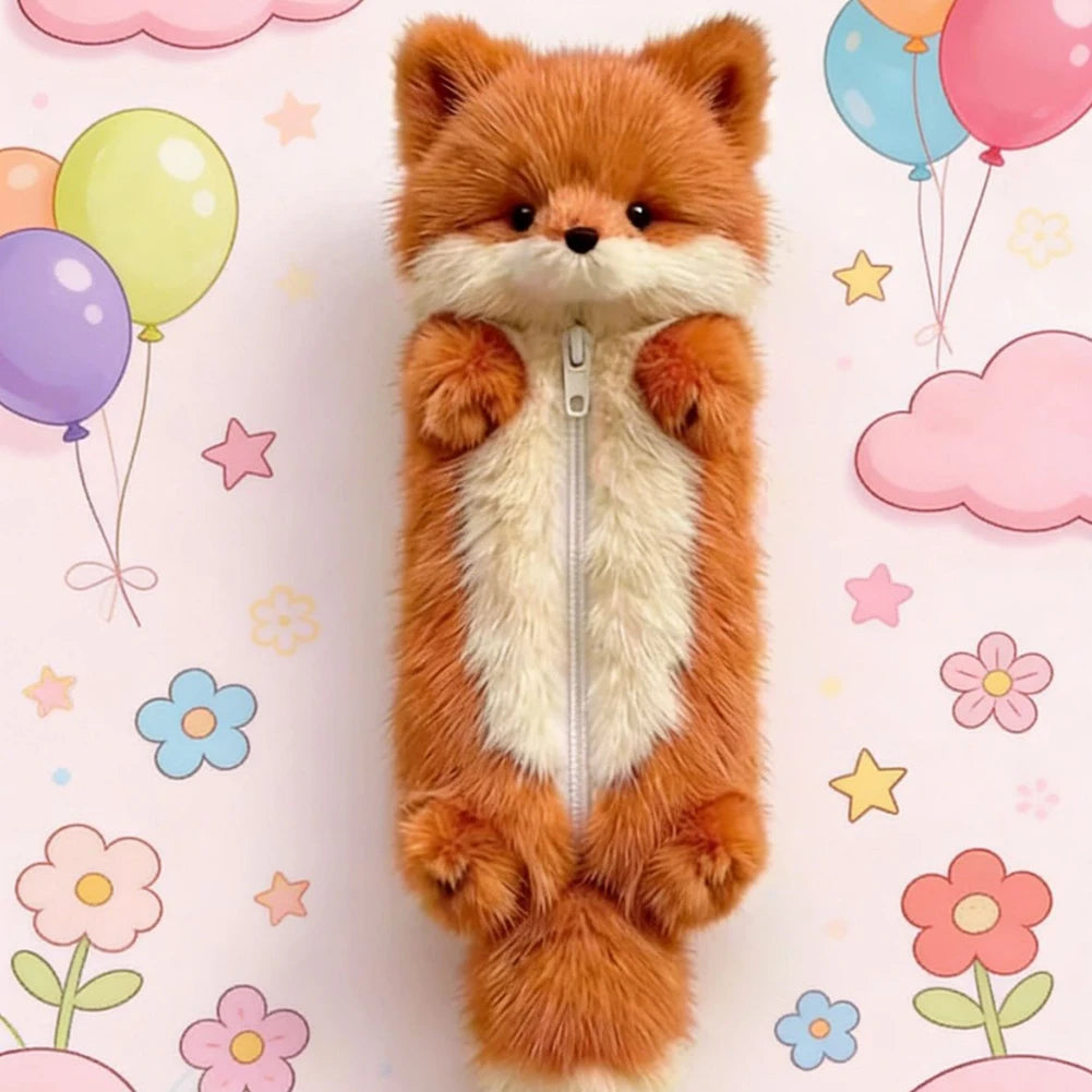 Plush Fox Pencil Case | Large Capacity Animal Stationery Pouch