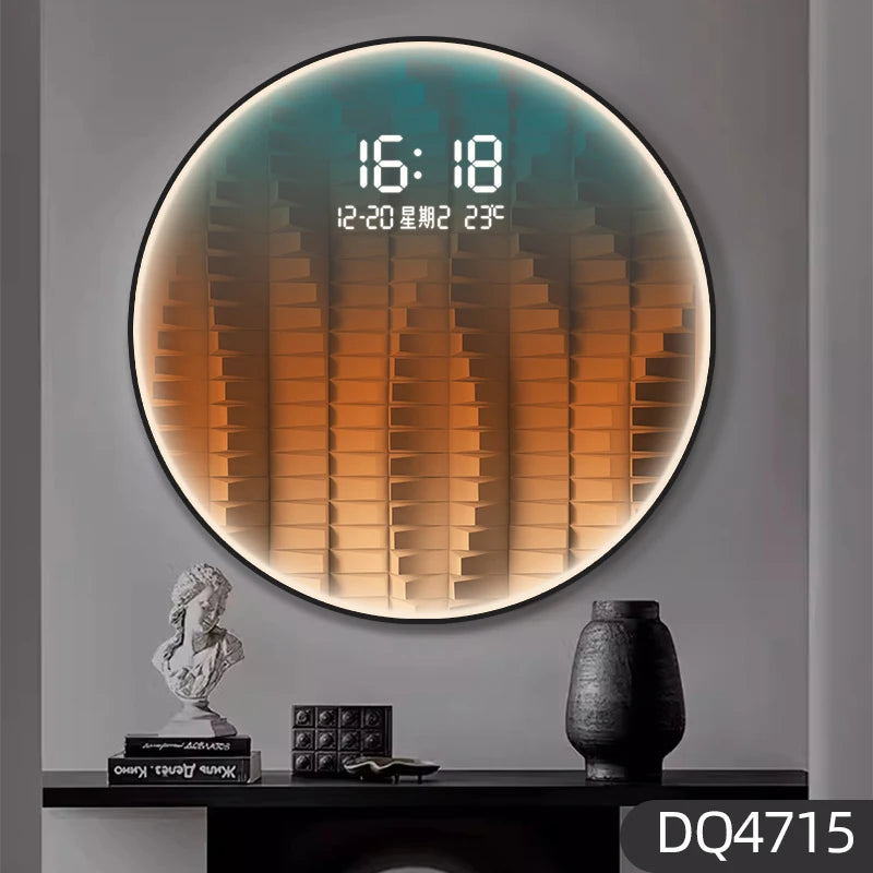 Light luxury gradient square living room decorative painting with LED wall clock restaurant creative light hanging picture clock Oasis Select DQ4715 Plug-in 70cm
