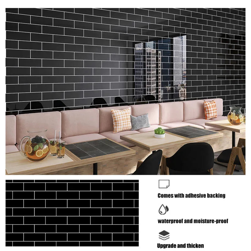 40cm Decorative Walls Paper Wall Stickers Adhesive Wall Wallpaper Waterproof and Anti Fouling Living Room Black Brick Pattern Oasis Select A 40cmX1000cm