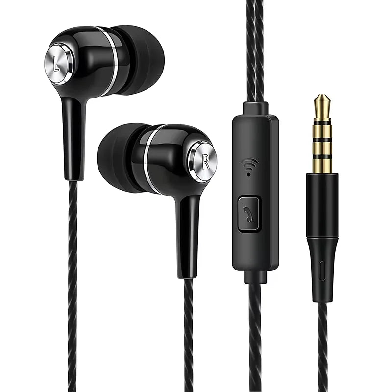 3.5mm Wired Earphone In Ear Headset HIFI Heavy Bass Earbuds Monitor Sports Headset Stereo Music Gaming Headphone With Microphone Oasis Select Black