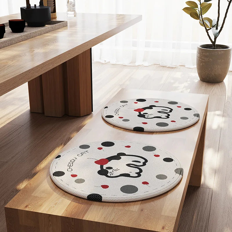 30/40/50CM Cartoon Round Ice Silk Seat Cushion Summer Cooling Dining Chair Cushion Anti-slip Breath Cooling Mat Adult/Child Oasis Select cat-40x40cm