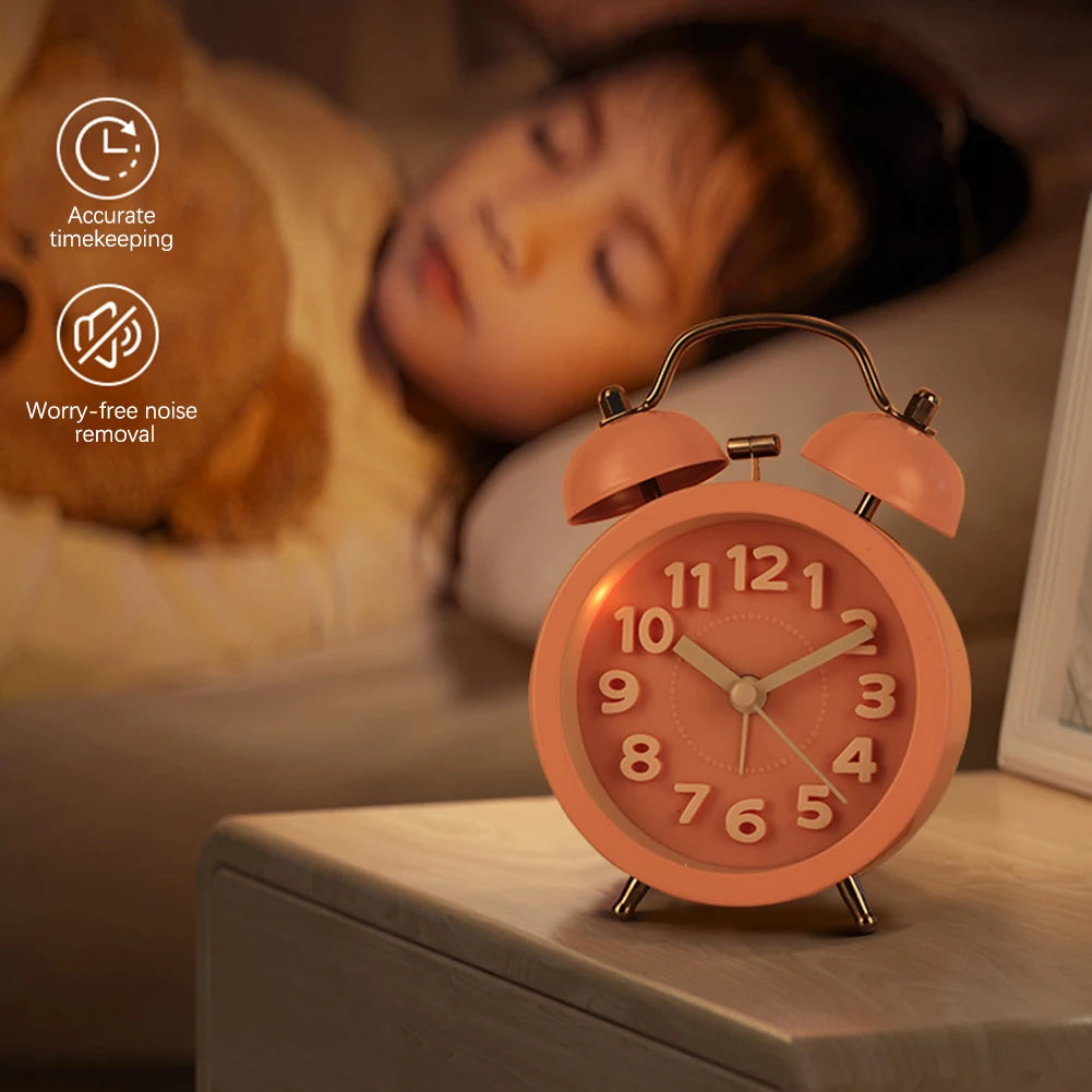 Retro Twin-Bell Alarm Clock | Silent Night Light Bedside Clock
