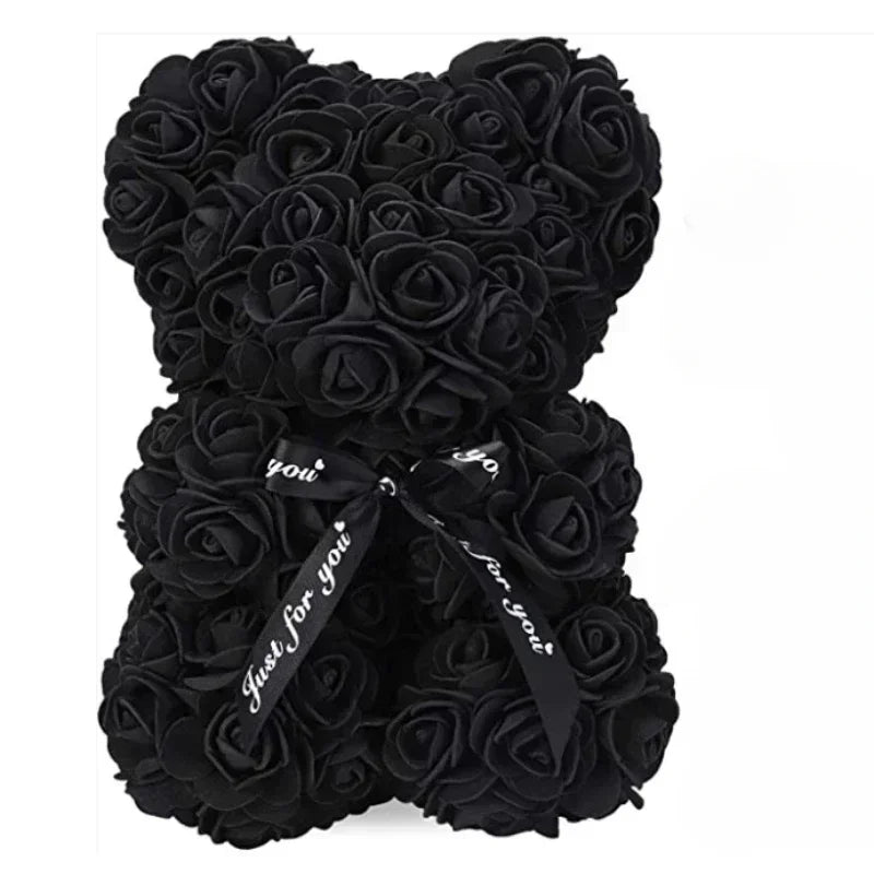 Eternal Rose Teddy Bear with Artificial Flower Birthday Anniversary Gift Decor Miniature Keepsake for Girlfriend Valentine Day Oasis Select Black