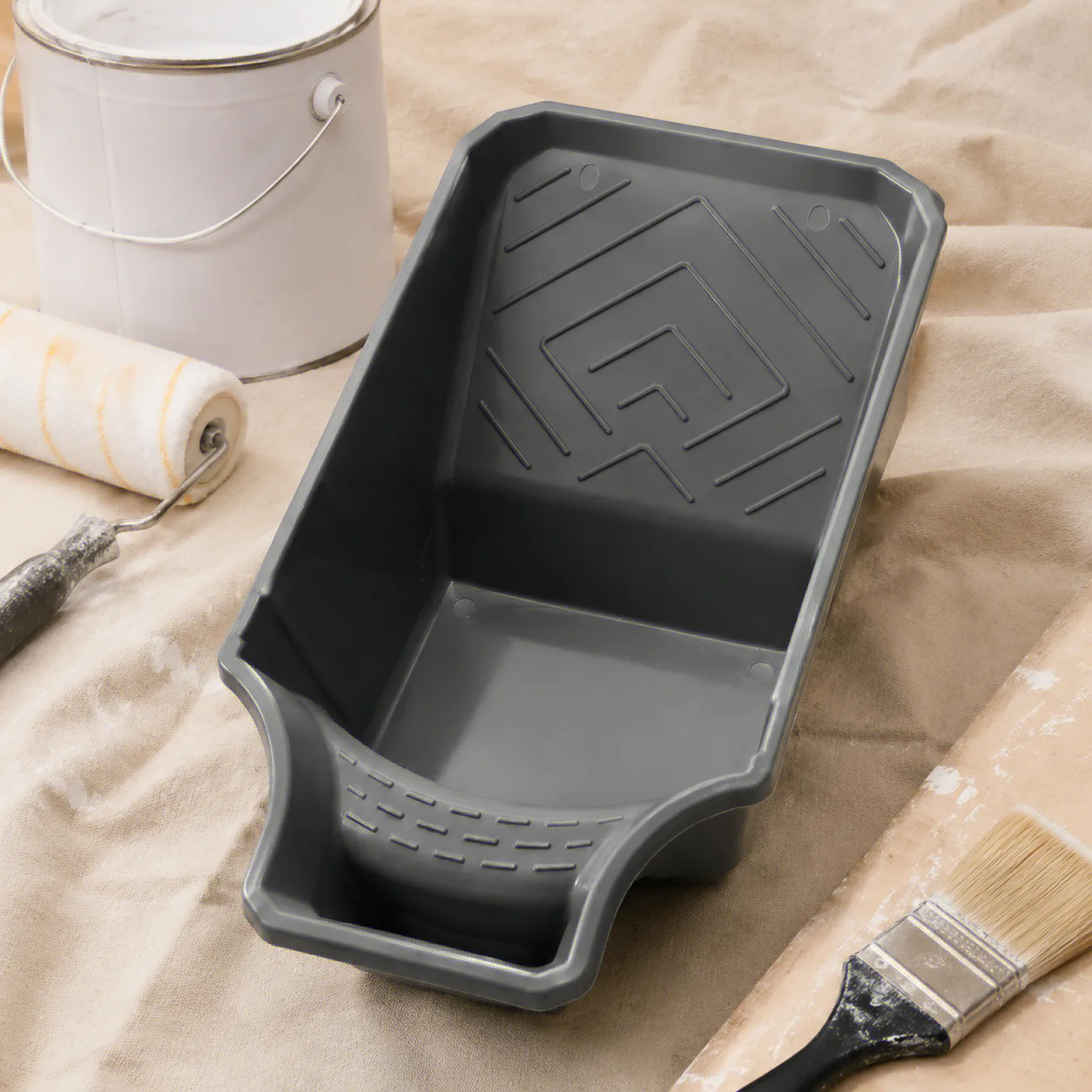 4-Inch Handheld Paint Cup with Roller Frame Durable PP Material Large Capacity Easy Matching for Brushes & Rollers Gray Oasis Select