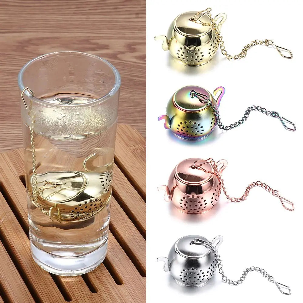 Stainless Steel Teapot Shape Herbal Spice Filter Diffuser Tea Strainer Loose Tea Infuser with Chain Kitchen Gadget Teaware Oasis Select