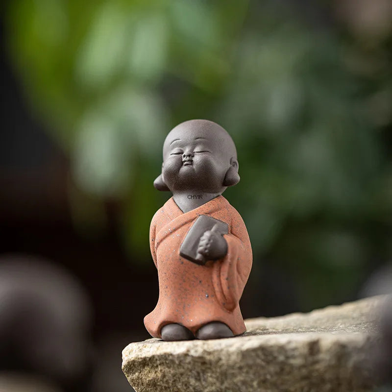Creative Purple Clay Little Monk Zen Figure Cute Small Novice Desktop Decoration Tea Table Tea Ceremony Tea Pet Ornament Oasis Select