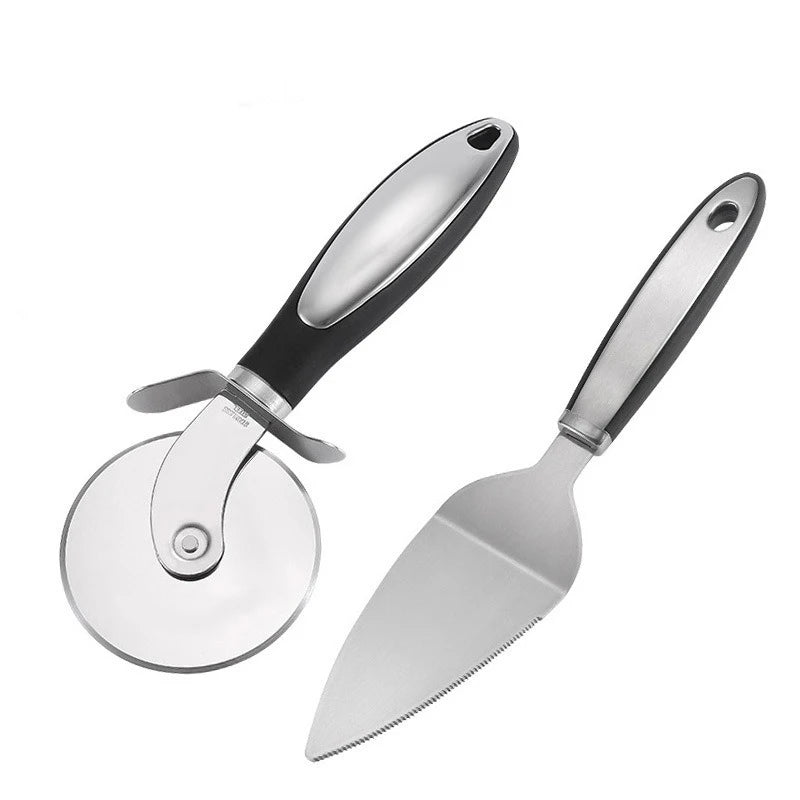 2pc Stainless Steel Kitchen Pizza Cutter Wheel Server Tools Home Knife Waffle Cookies Cake Bread Dough Slicer Baking Gadgets Oasis Select Light Yellow 10"