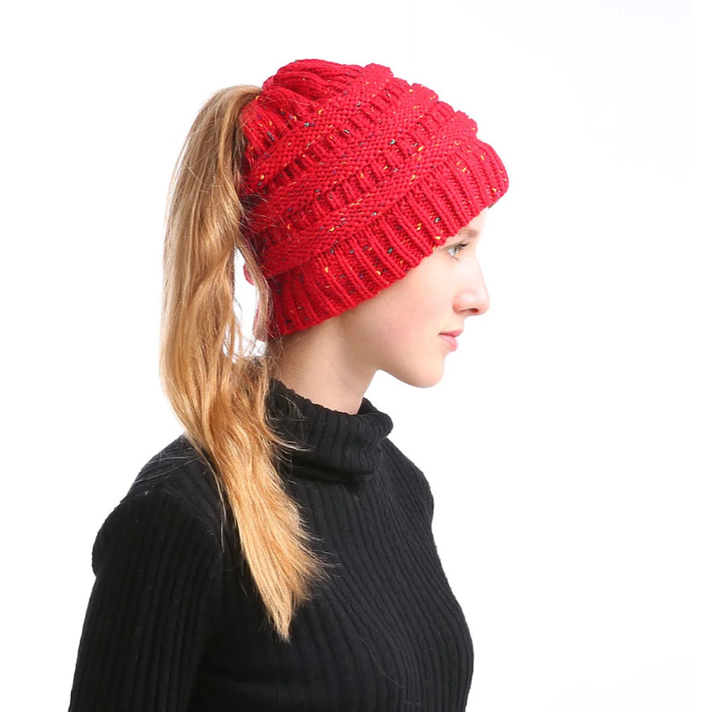 Mixed color hollow top hat with large brim, knitted ponytail, parent-child hat, yarn and yarn versatile Oasis Select 1