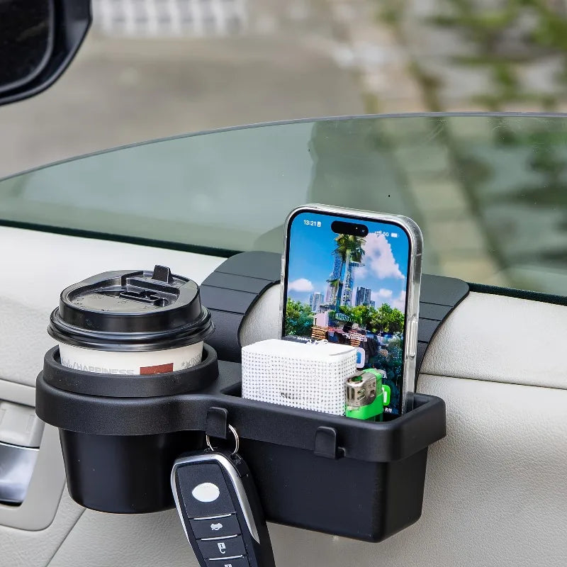 2-in-1 Car Door Cup Holder & Storage Box, Universal Clip-On Drink Holder for Water Bottle, Coffee Cup, No Drilling Oasis Select