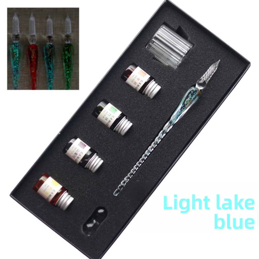 Crystal Glass Pen Dip Pen Set Gradient Color Retro Dip Pen Glass Pen Gift Box Oasis Select 13