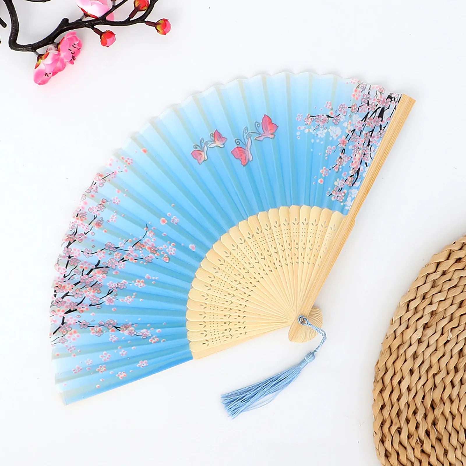 Vintage Silk Folding Fan Chinese Japanese Art Crafts Gift Home Decorations Dance Hand Fan Bamboo Room Decor Wood Fans Oasis Select S One Size