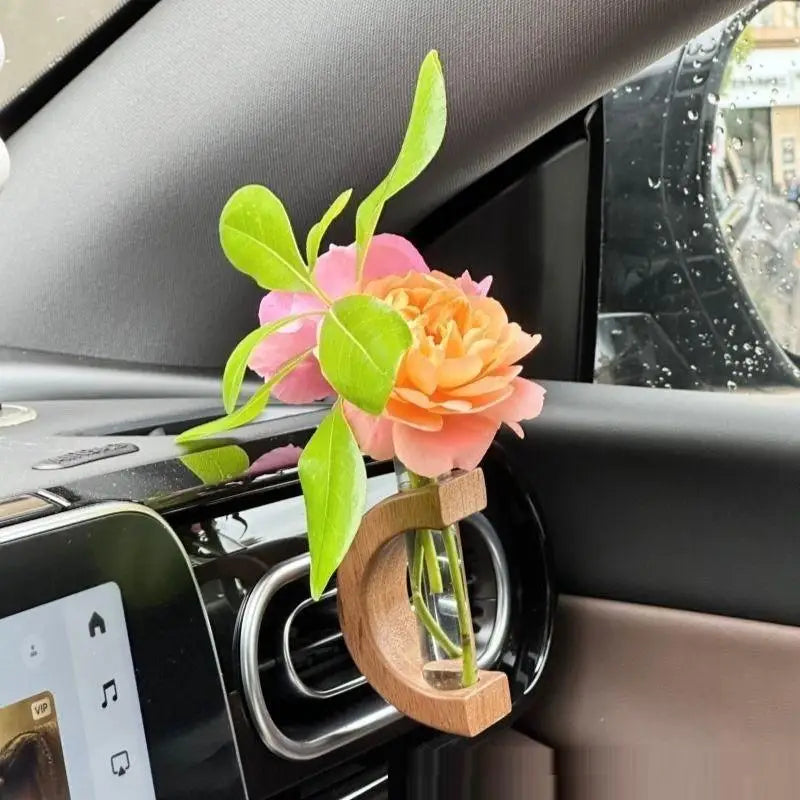 Flower Vase Clip Eco-friendly Personalized Wooden Car Vent Clip Vase Dashboard Decor Unique Flower Display Clip Desktop Ornament Oasis Select
