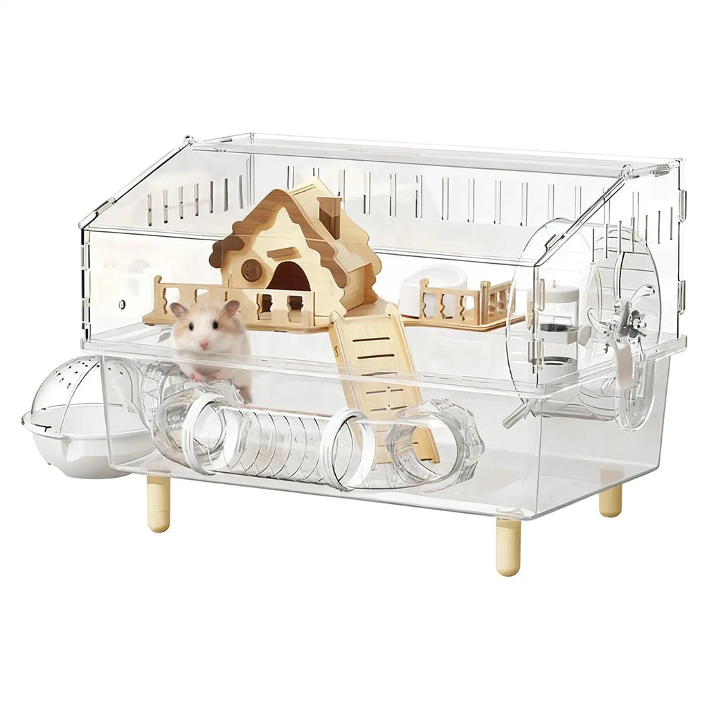 2-Layer Clear Acrylic Pet Habitats Hamster Cage Hamster Enclosure | for Indoor Outdoor Home Yard Breeding Observation Pet Shop Oasis Select