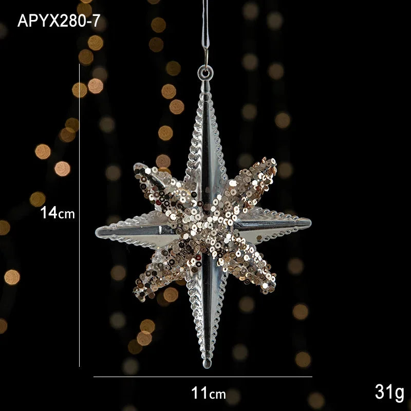 Christmas Tree Toys Acrylic Elk Bells Pendant Transparent Snowflake Pendants With Sequins Home Xmas Party Decoration Accessories Oasis Select Star