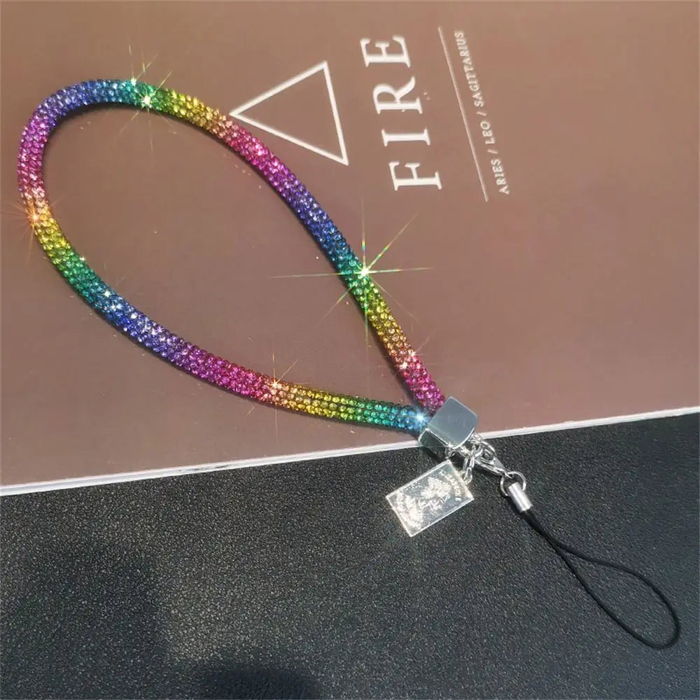 Rhinestone Lanyard Mobile Phone Lanyard Women's Luxury Full Diamond Pendant Long Neck Strap Anti-lost Sling Short Wrist Chain Oasis Select Rainbow Short