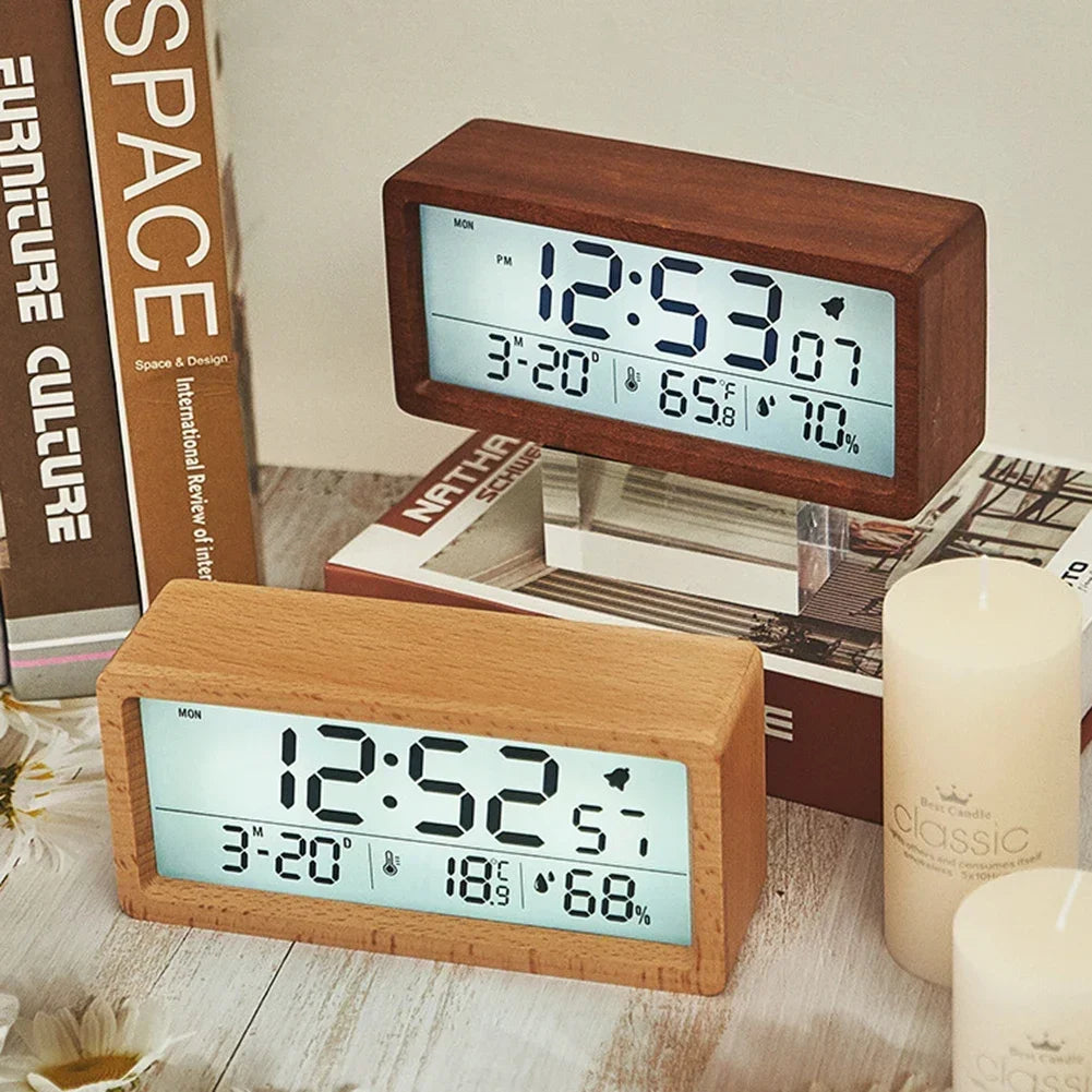 Stylish Multifunctional Wooden Alarm Clock Alarm Clock Serves Multiple Purposes Customizable Alarm Settings Humidity Monitoring Oasis Select