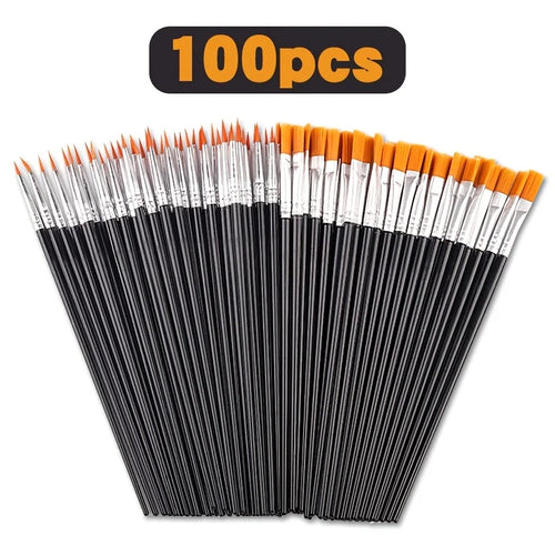 100pcsPainting Brushes Set Art Round Flat Hair Nylon Hair Paint Brush for Oil Acrylic Watercolor Kids/Artists/Beginners/Students Oasis Select