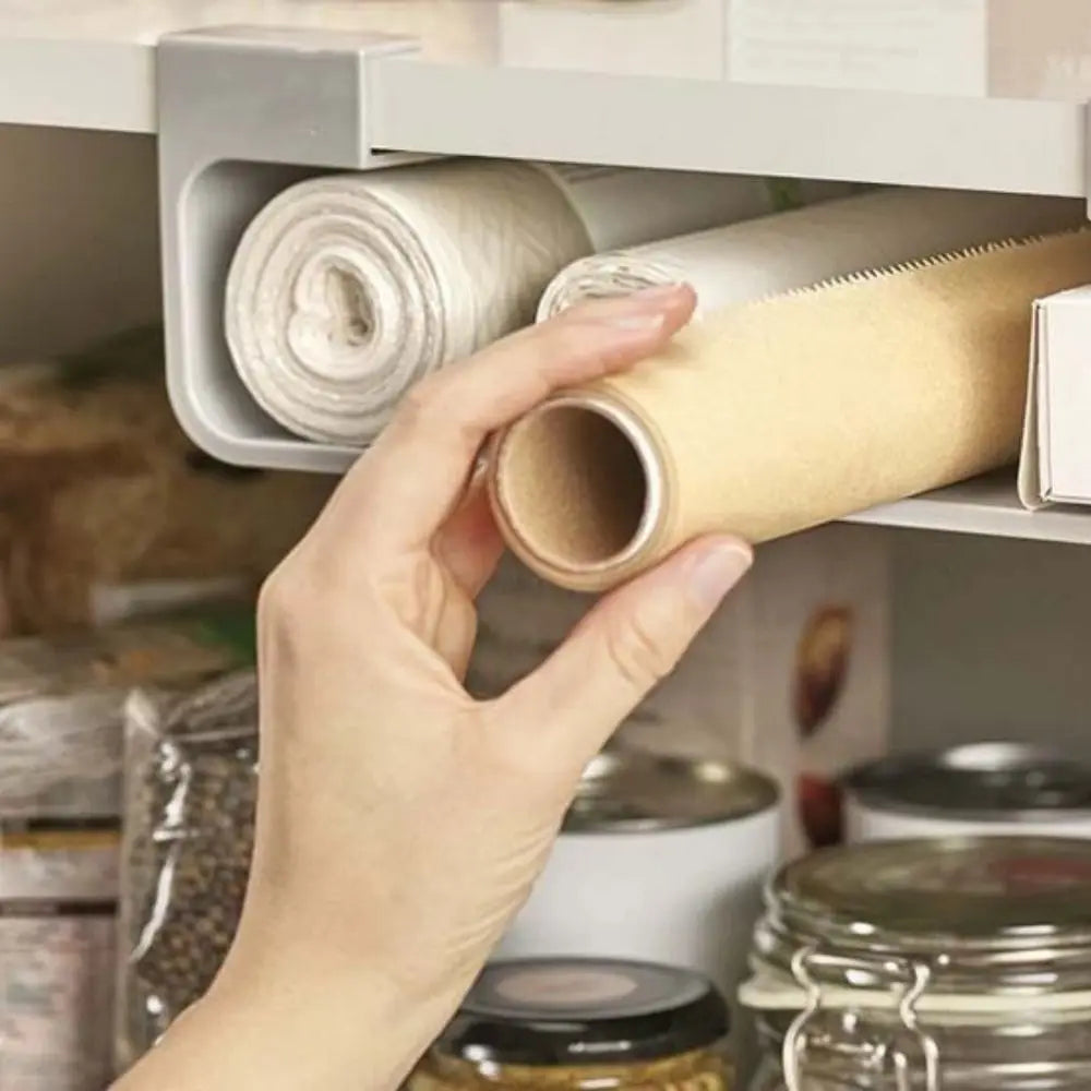 Wall-Mounted Cling Film & Tin Foil Organizer – Grey Storage Shelf Kitchen Wrap Organizer Oasis Select