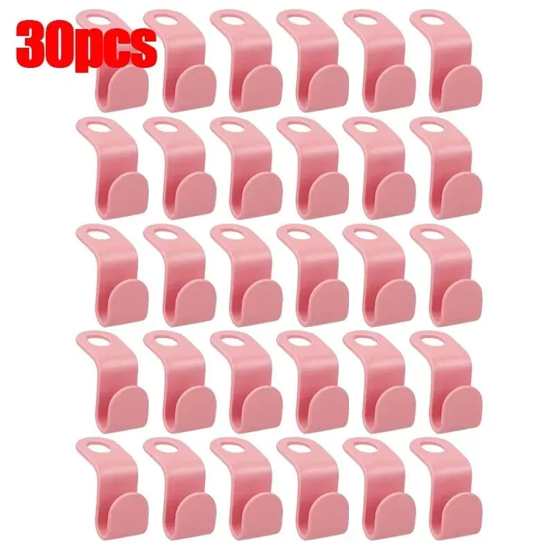 10-50pc Multi Functional Wardrobe Hanger Hook, Hat Hook, Plastic Wardrobe Stacking Hanger, Bedroom Storage Wardrobe Storage Rack Oasis Select 30pcs-Pink
