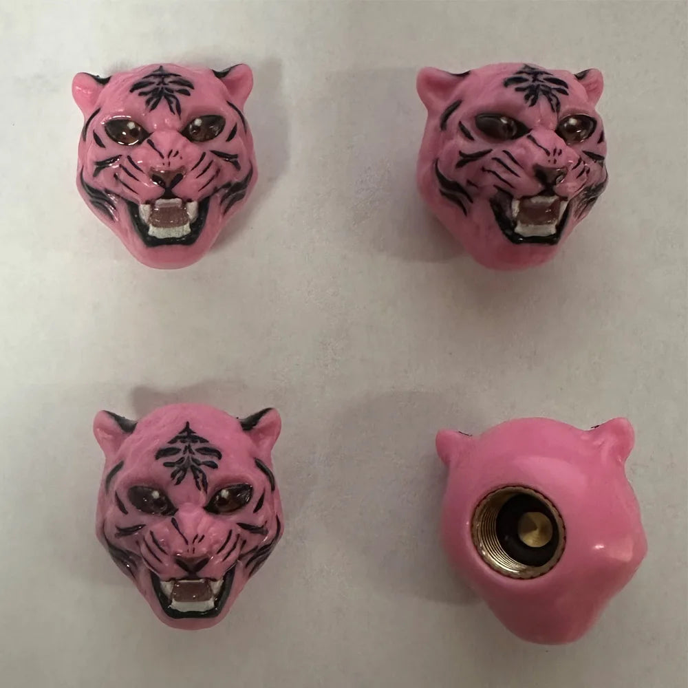 4Pcs Tiger Style Tire Valve Stem Caps 3D Animal Car Accessories Decor Tire Air Caps for Car,SUV,Bike,Motorcycle,Bicycle Oasis Select Pink