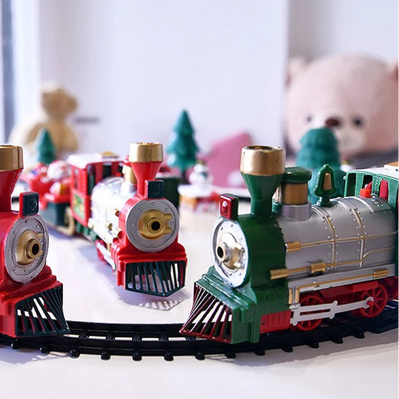 Electric Christmas Train Toys Christmas Tree Decoration Train Track Frame Railway Car With Sound&Light Rail Car Christmas Gifts Oasis Select