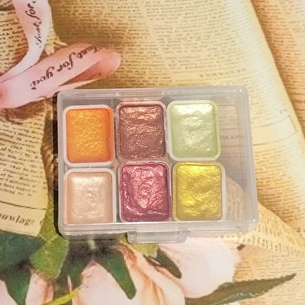 6Color Shimmer Solid Watercolor Set Retro Painting Pearlescent Metal Candy Colors Set for Art Painting Drawing Nail Design Oasis Select