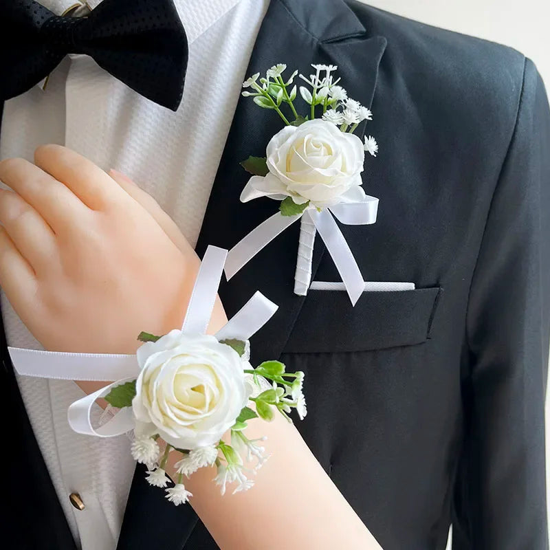 Meldel Corsage Men Wedding Rustic Boutonniere White Bridal Wrist Corsage Bridesmaid Groomsmen Party Meeting Personal Decorations Oasis Select