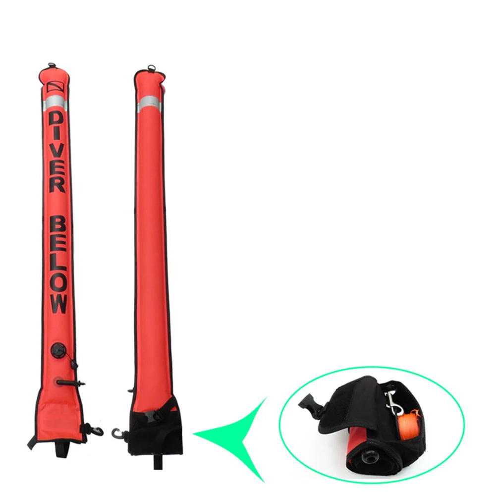 Diving Signal Tub SMB Storage Mesh Bag 120x15cm 3-in-1 Reel Buoy Marker Signal Pocket With Spool Snap Scuba Diving Bag Oasis Select