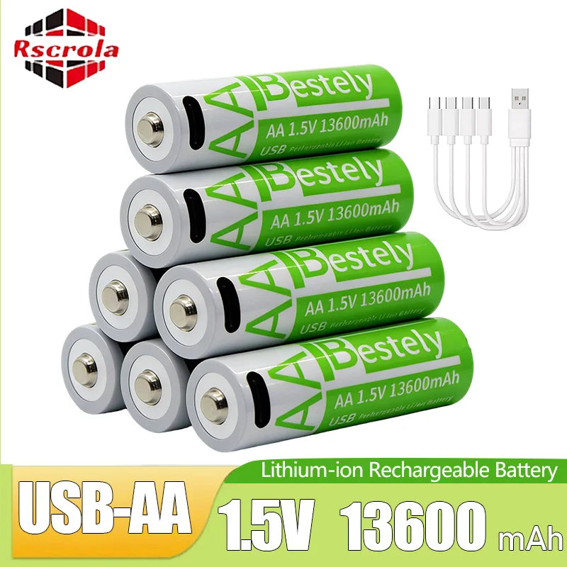New AA USB rechargeable lithium-ion battery 1.5V AA 13600mAh/lithium-ion battery for Mouse watch toy MP3 player Camera keyboard Oasis Select