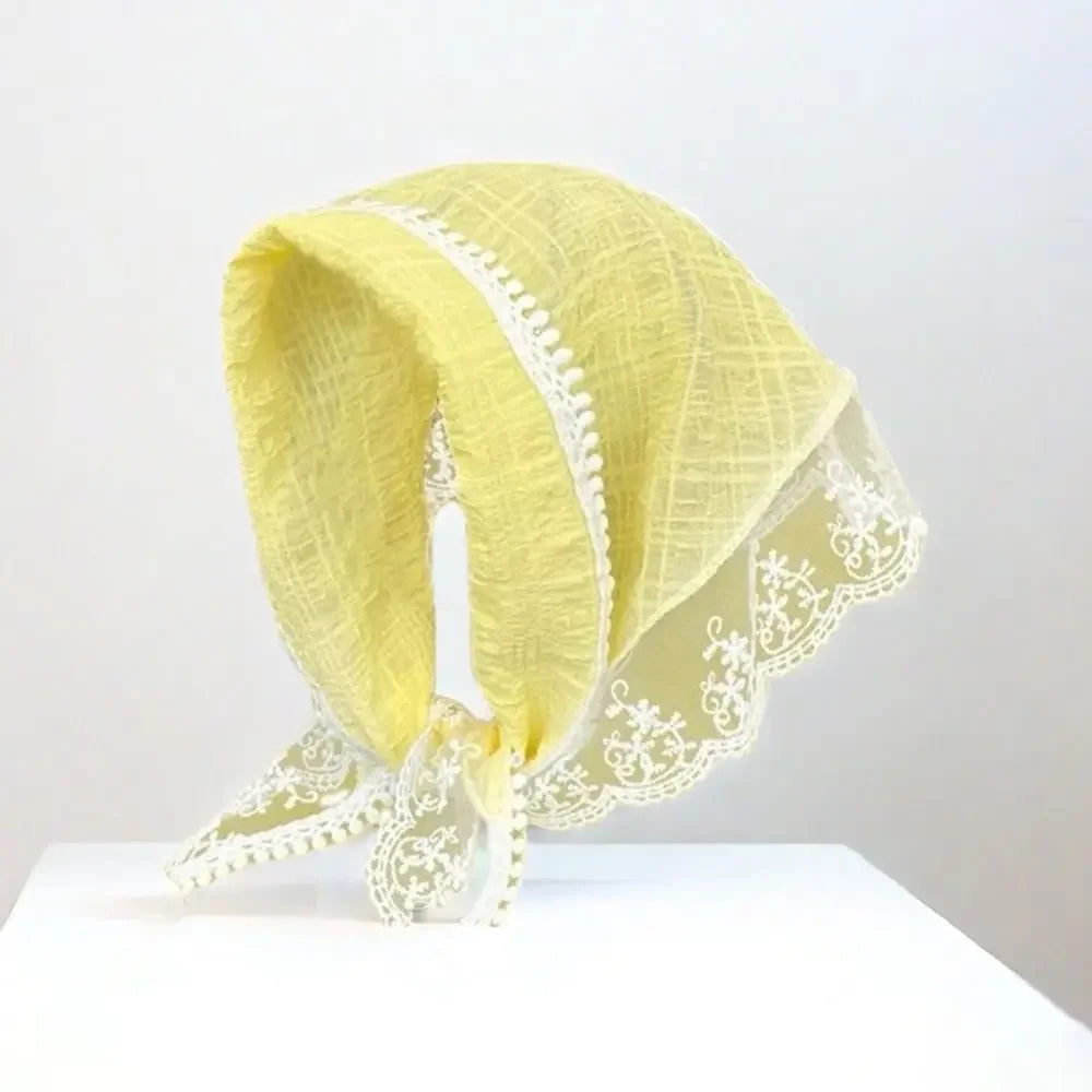 New French Style Triangle Scarf Small Flowers Fabric Turban Bandana Hair Accessories Lace Hair Bands for Spring Summer Oasis Select yellow
