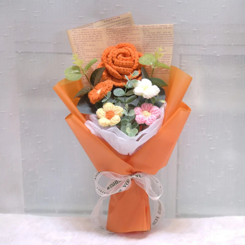 Artificial Flower Crochet Bouquet Handmade Anniversary Sunflower Daisy Bouquet Mothers Day Birthday Gift Eternal Flower Oasis Select E