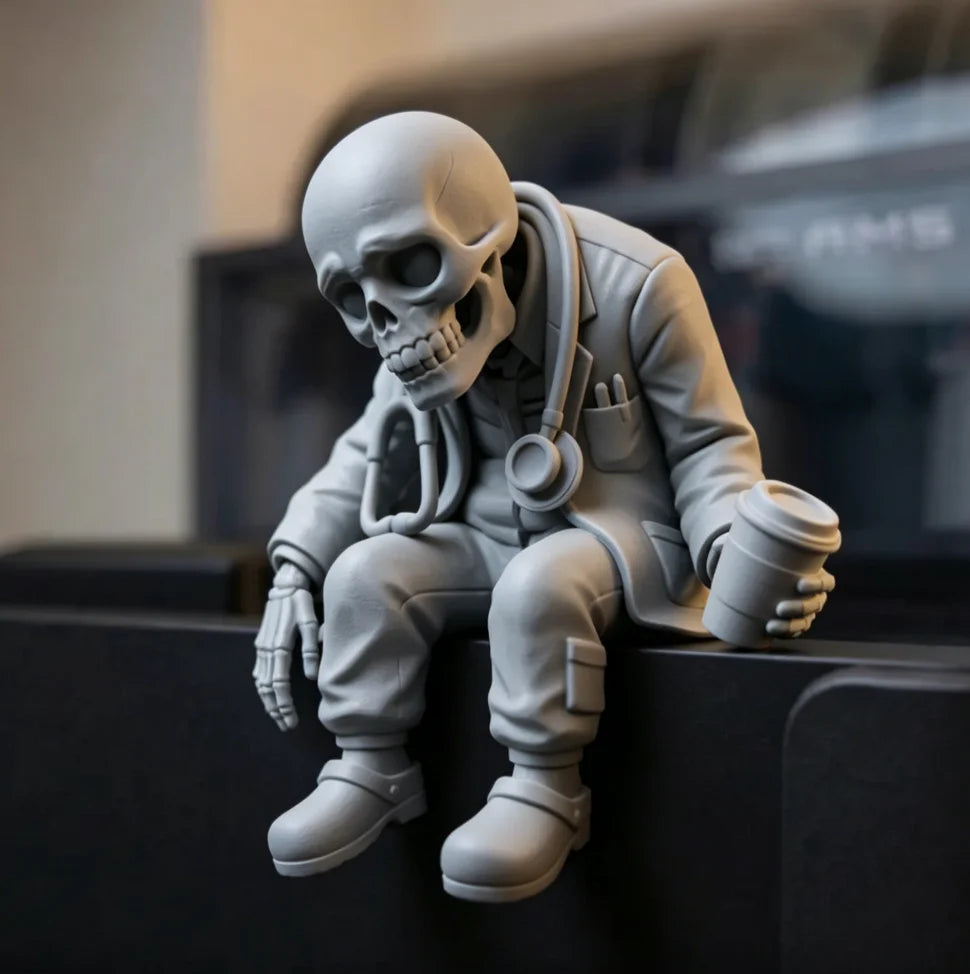 Funny Tired Medical Worker Statue Skeleton Doctor Figurine Medical Offices Desktop Ornament Decor Unique Gift for Nurses Doctors Oasis Select doctor grey 7.9x7.8x7.8cm