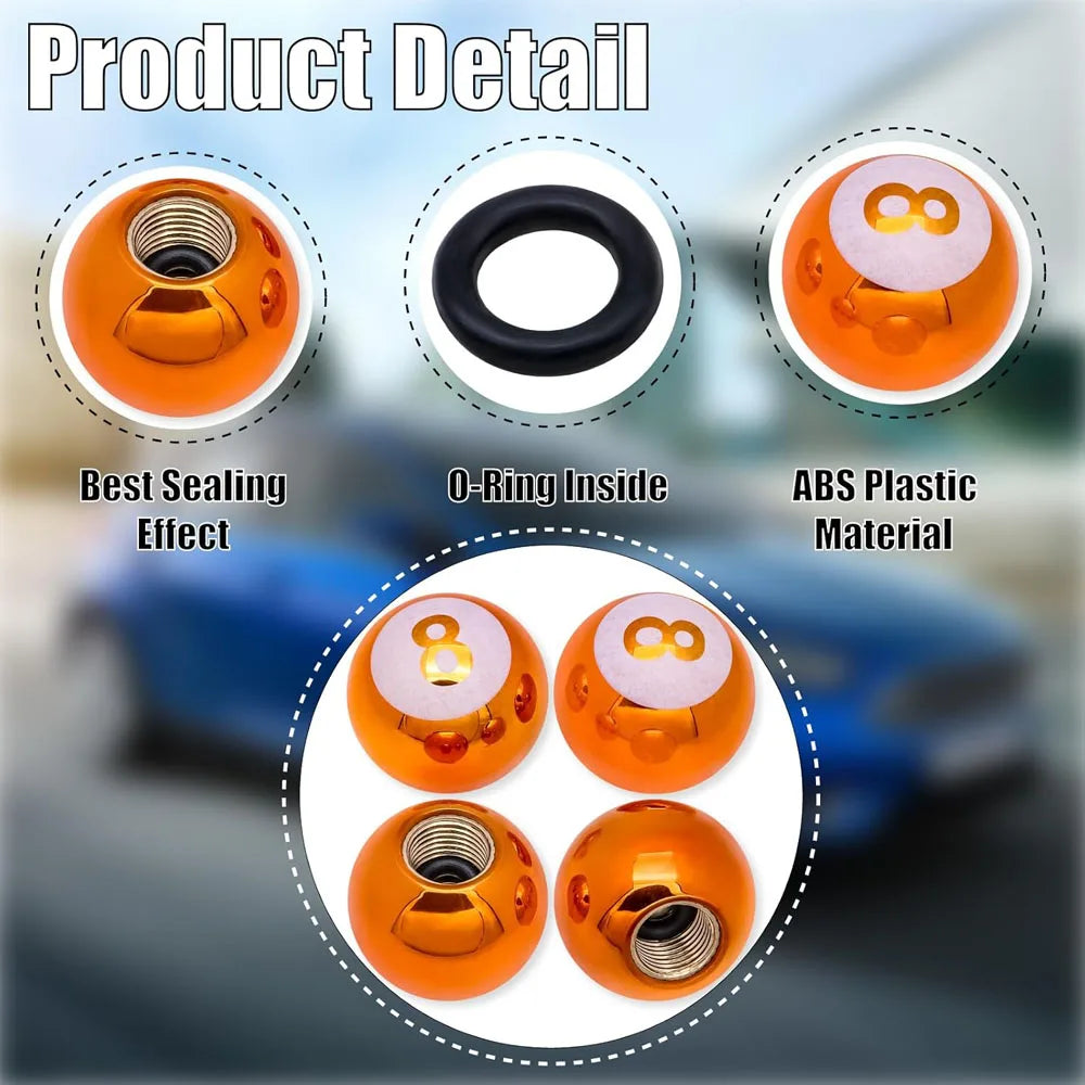 Copper Core Dustproof Tire Valve Stem Covers Pool 8 Ball Style Tire Valve Stem Caps for Cars, SUV, Trucks, Bikes, Motorcycles Oasis Select