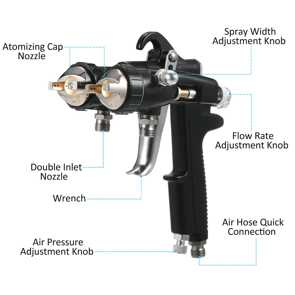 Double 1.4mm Nozzle Dual Heads Two Component Mirror Effect Silver Chrome Air Powered Spray Machine Professional Air Paint Spraye Oasis Select