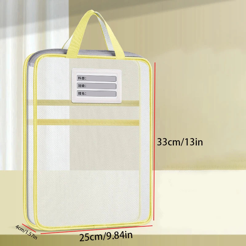 A4 Stationery Storage Bag Double-layer Mesh Zipper Bag Large Capacity Organizer Folders School Office Supplies Stationary Bag Oasis Select yellow style B 31x23.5x4cm