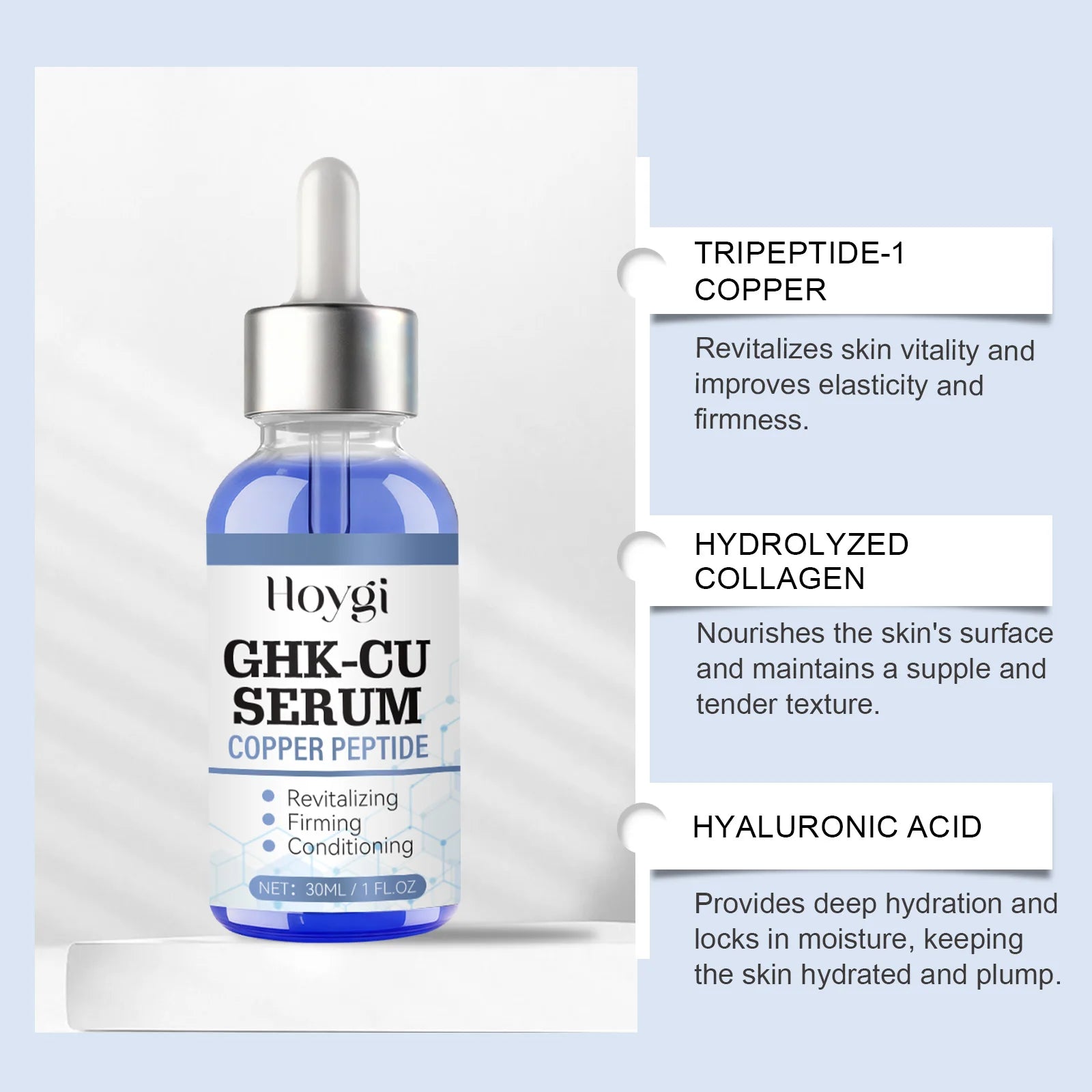 Copper Peptide Serum Anti Aging Face Serum Firming Lifting Fade Fine Lines Pore Shrinking Moisturizer Hyaluronic Acid Skin Care Oasis Select