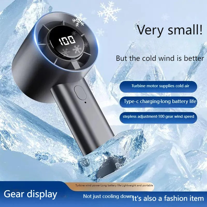 Portable Mini Handheld Fan – LED Display, 100 Speeds, USB Rechargeable