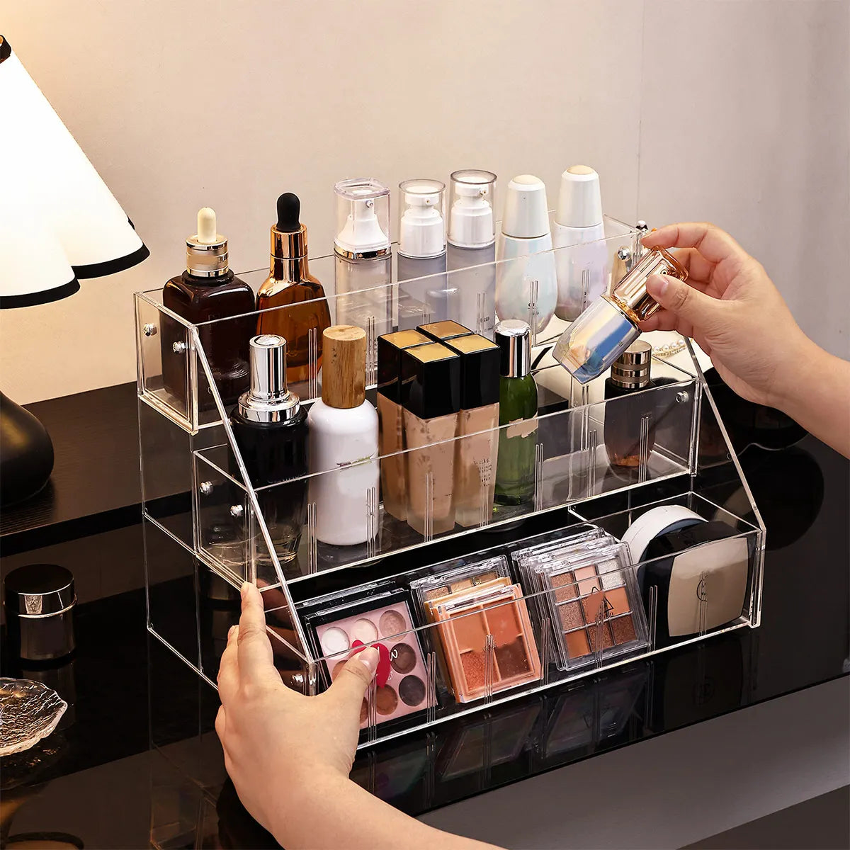 3-Layer Transparent Cosmetics Storage Rack, Perfume Display Rack, Multi-Function Ladder Display Rack Oasis Select