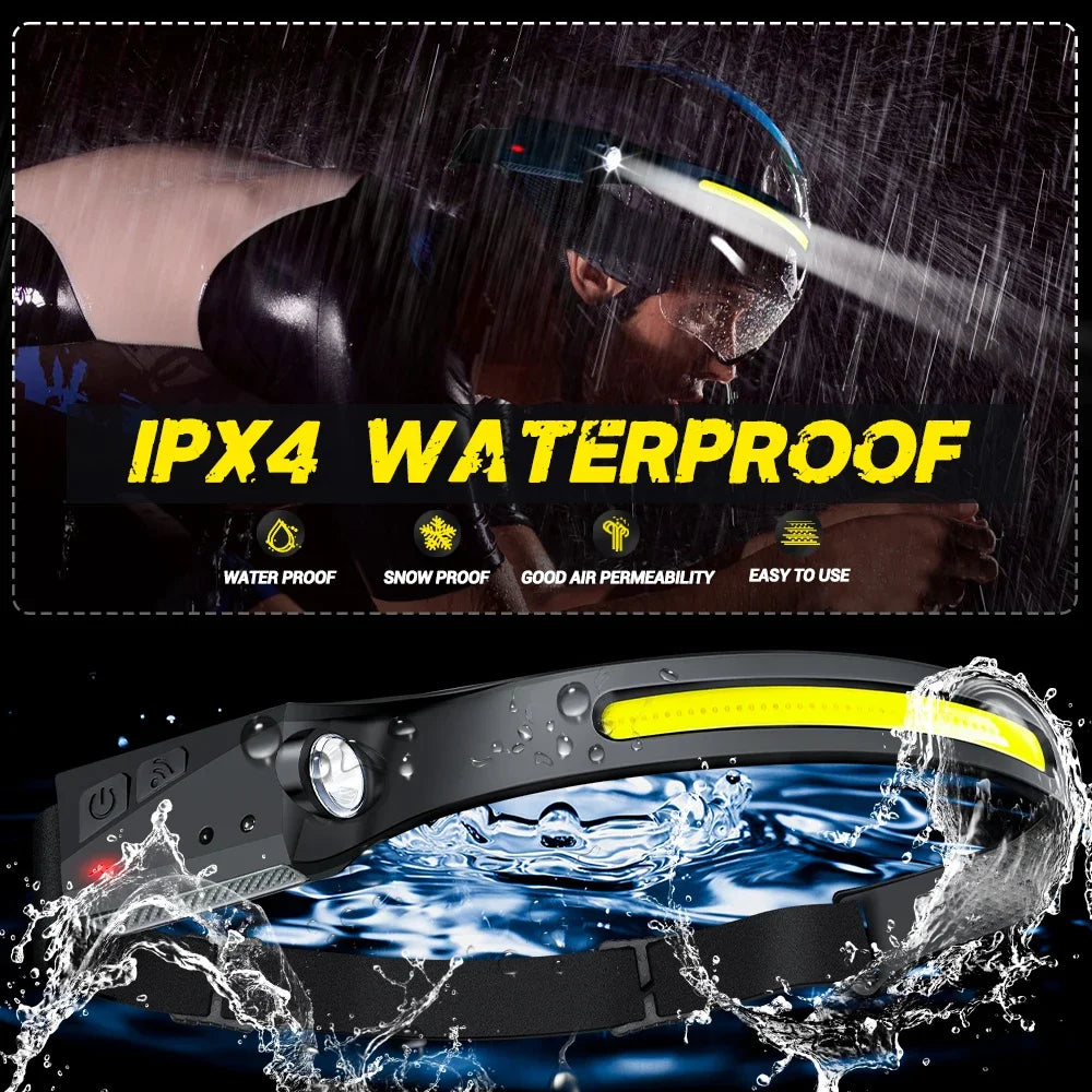 XPE+COB LED Sensor Headlamp USB Rechargeable Camping Search Light Headlight Led Head Torch Head Flashlight for Fishing Lantern Oasis Select