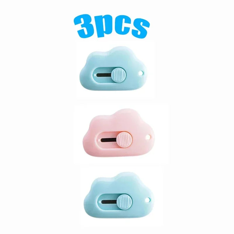 1/2/3pcs Kawaii Mini Cloud Art Utility Knife Express Box Cute Knife Paper Cutter Craft Wrapping Refillable Blade Stationery Oasis Select 3pcs mix 1