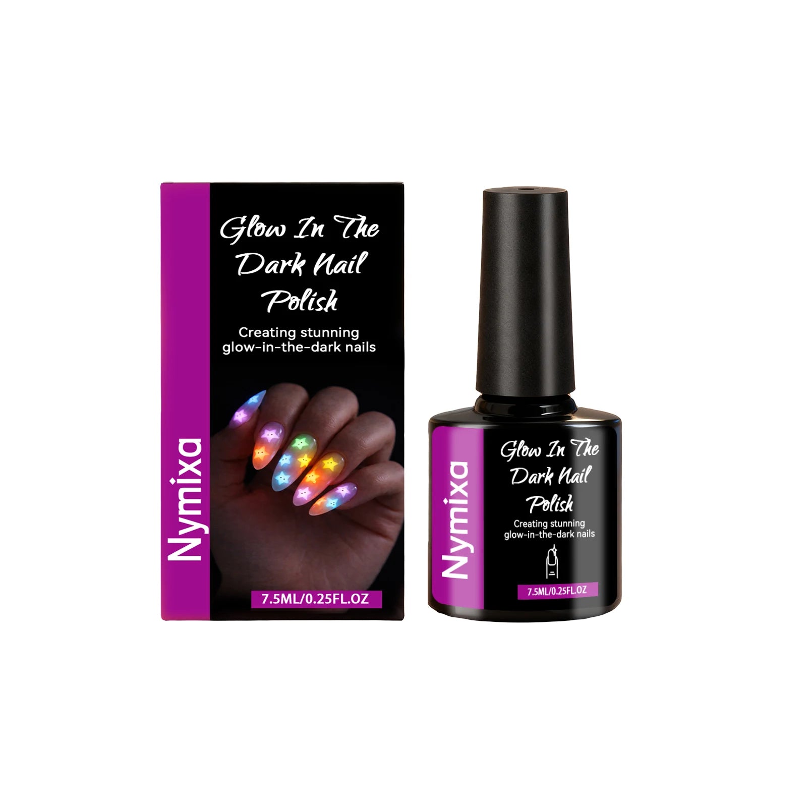Nymixa Glow in the Dark Neon Nail Polish Set – 5 Fluorescent Colors Nail Polish Set Oasis Select Violet Purple