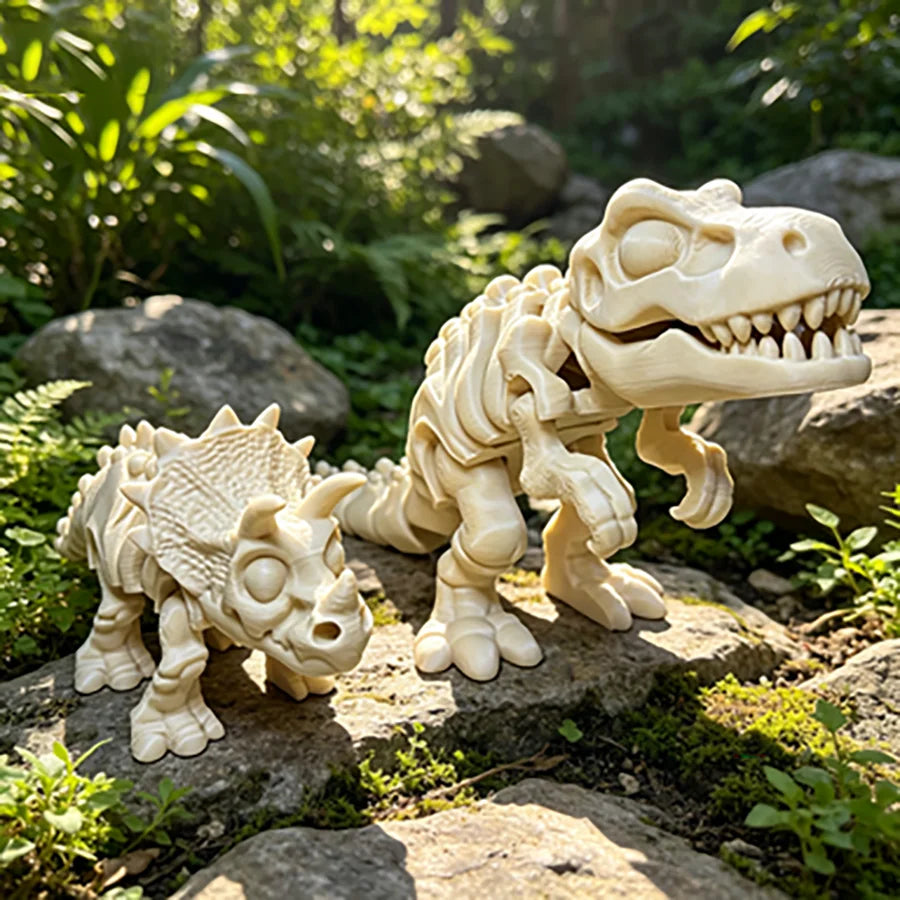 3D Printed Articulated Triceratops Skeleton Figurine Movable Joint Dinosaur Bone Model Kids Educational Toy Desktop Decor Oasis Select