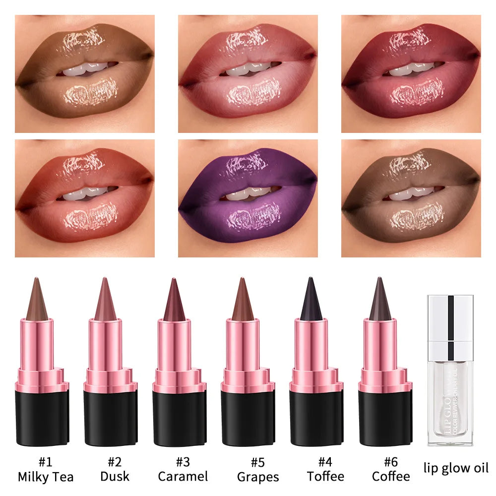 Lip Gloss & Lip Liner Set Long Lasting HydratingLip Gloss Lip Stain Contour for Every Makeup Style Women Lip Cosmetics Kit Oasis Select
